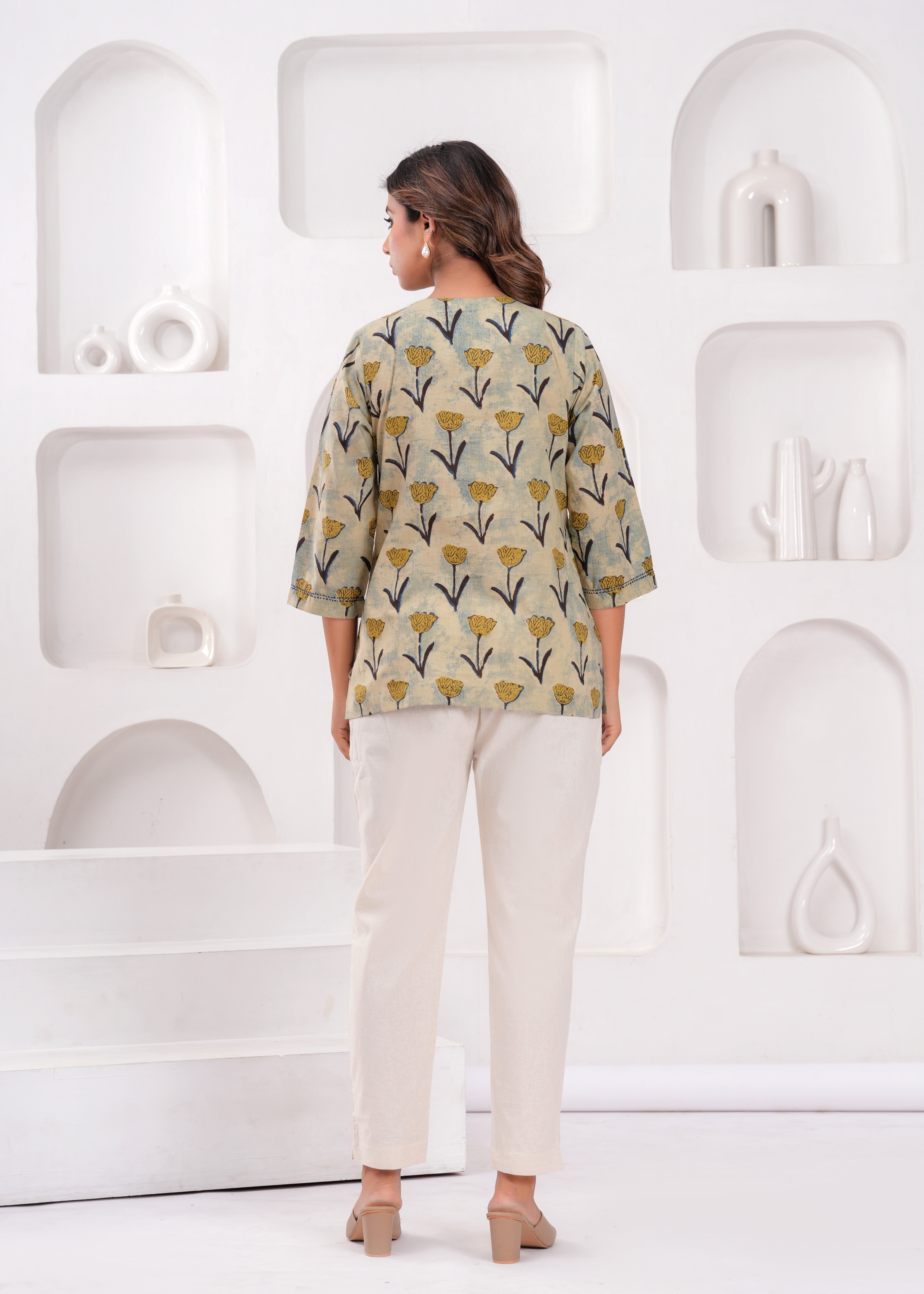 Ivory Printed Cotton Top